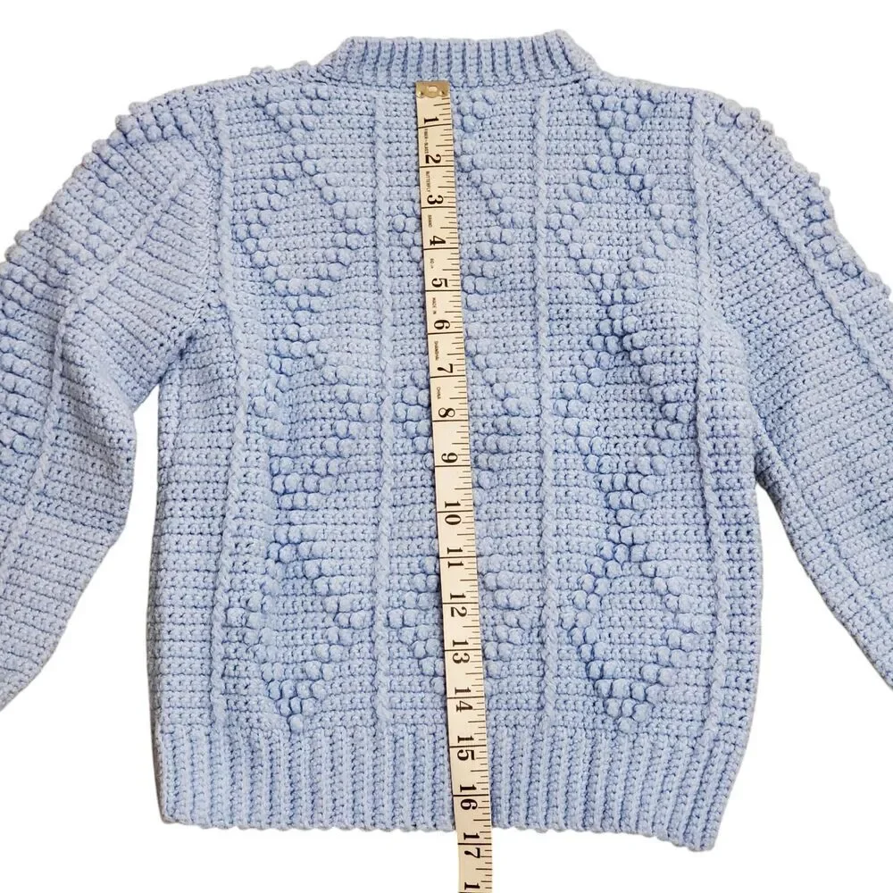 Vintage 1980s Hand Crocheted Girls Sweater Blue